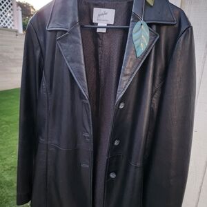 Jacqueline Ferrar Black Leather Trench Coat